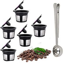 IUMÉ Reusable Coffee K Cups, 5-Pack Refillable Coffee Filters with Stainless Steel Coffee Scoop Funnel, Universal Reusable Coffee Pods for Keurig 2.0 and 1.0 MINI PLUS Series Machines