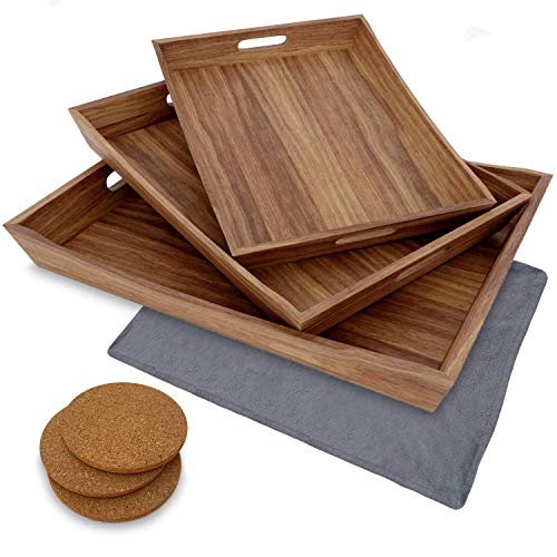Rustic Wood Serving Tray Set of 3