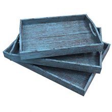 Set of Rustic Bamboo Serving Trays - Large, Medium, and Small Sizes with Ergonomic Handles and Space-Saving Nesting Design