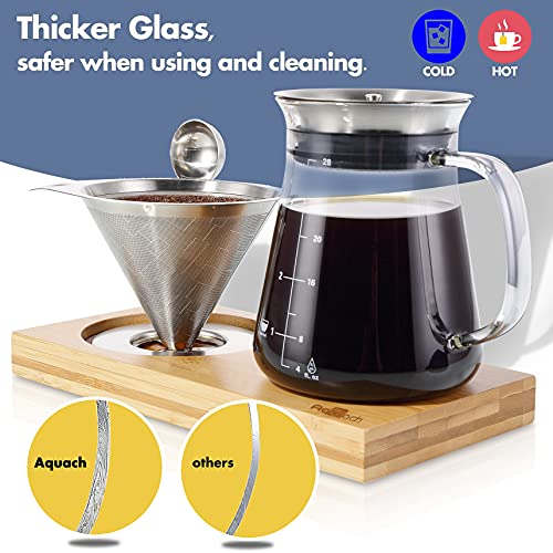 Aquach Pour Over Coffee Maker Set with Extra Large Coffee Dripper, 28 oz  Glass Carafe, Stainlesss Steel Coffee Scoop and Bamboo Storage Tray, Unique