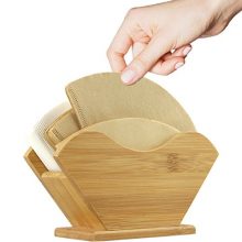 Unibene Bamboo Coffee Filter Holder – Compact and eco-friendly bamboo stand holds up to 140 coffee filters, ideal for Hario, Melitta, and Chemex filter types. 