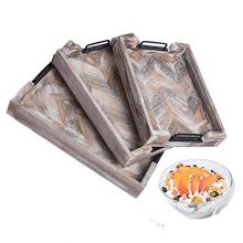YUHFIW Rustic Wooden Serving Tray Set of 3