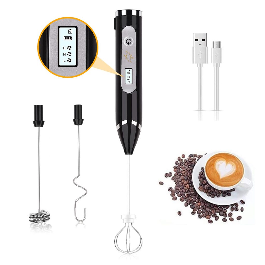 Milk Frother Handheld USB Rechargeable LCD Electric for Bulletproof Coffee, Latte, Cappuccino