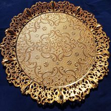 Elegant Gold Turkish Round Serving Tray – 14.6-Inch Diameter Zamac Metal for Tea, Coffee, and Party Use, with Large Edges for Easy Carrying