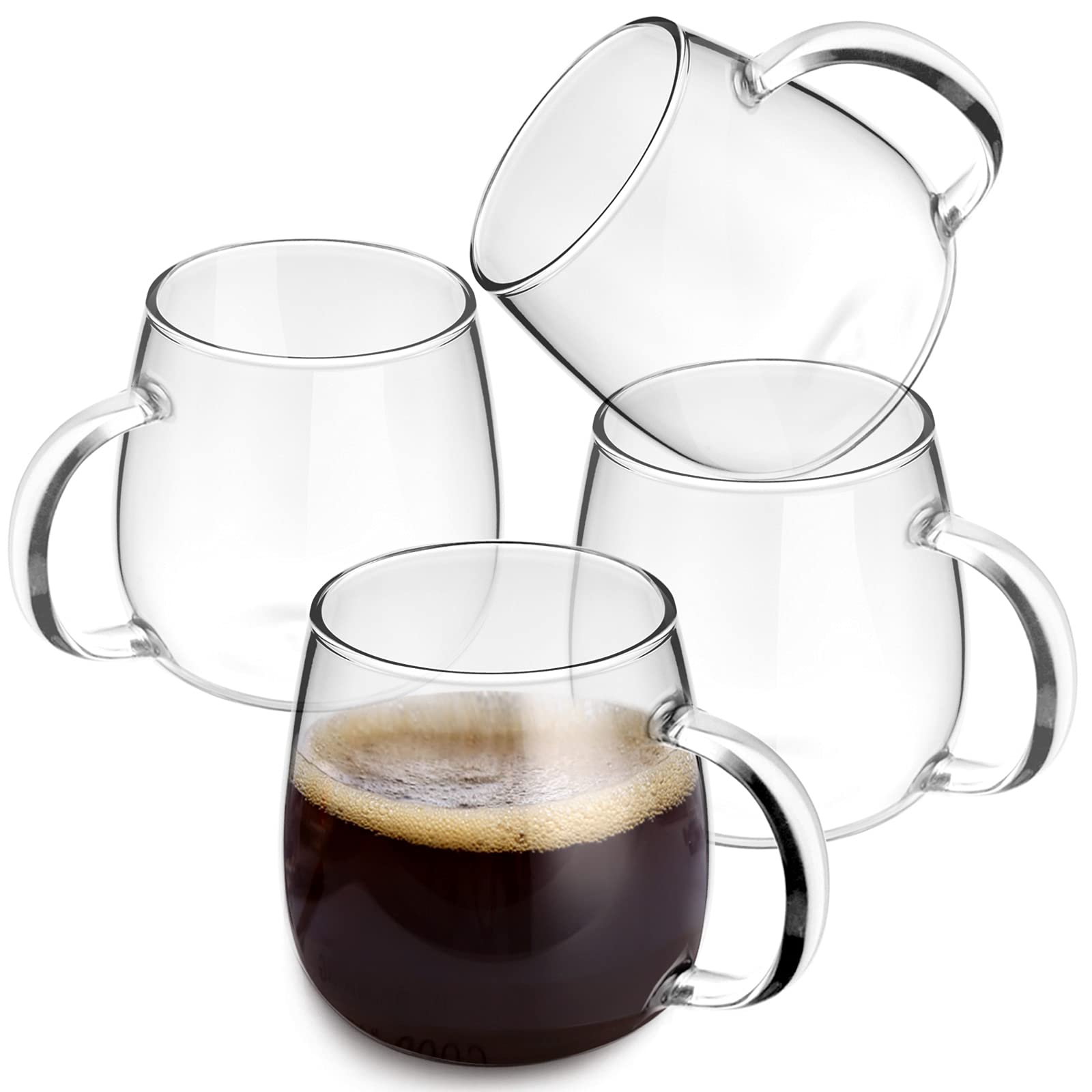 Paisener Clear Glass Coffee Mugs Set of 4