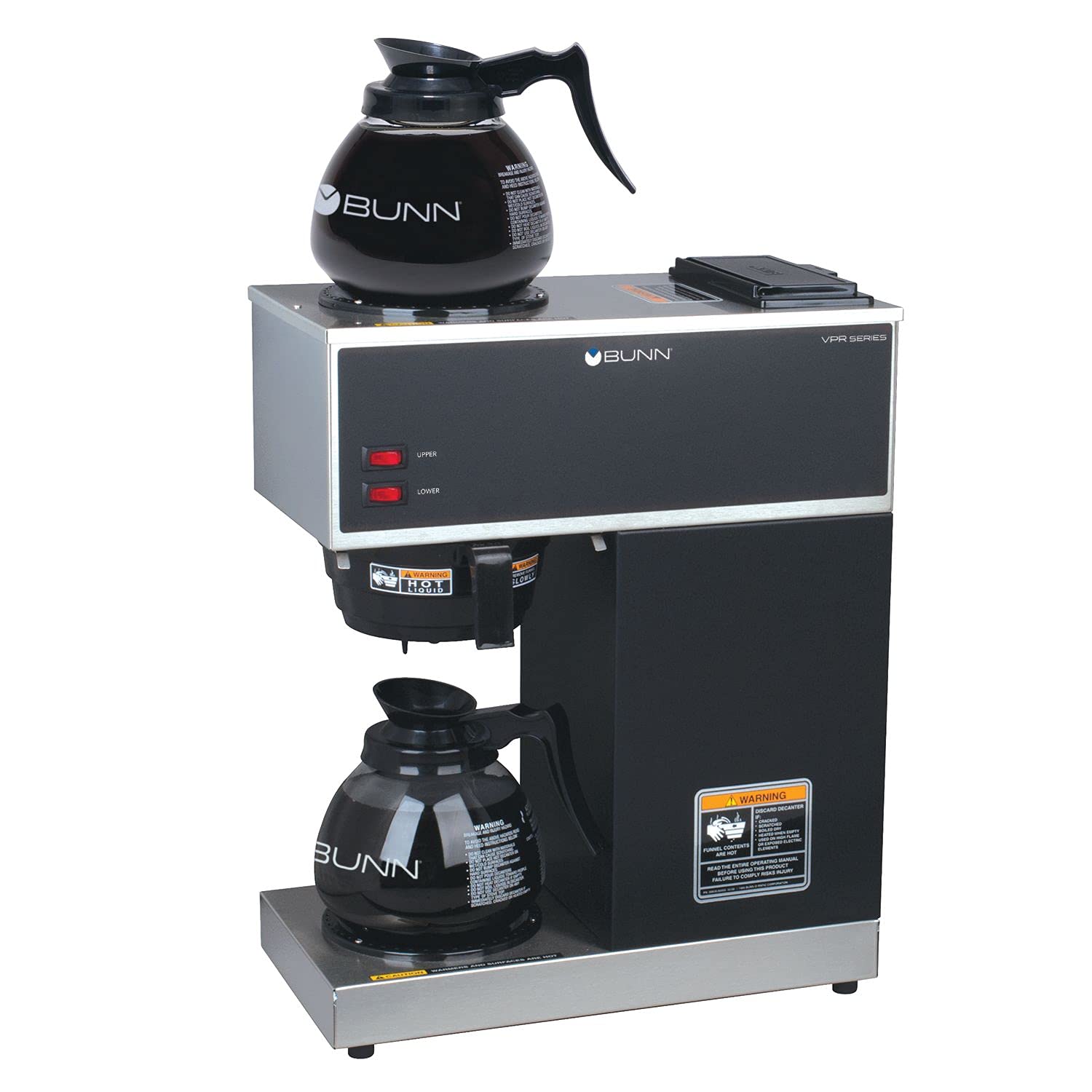 Commercial Coffee Brewer with Upper and Lower Warmers and Two Glass Decanters