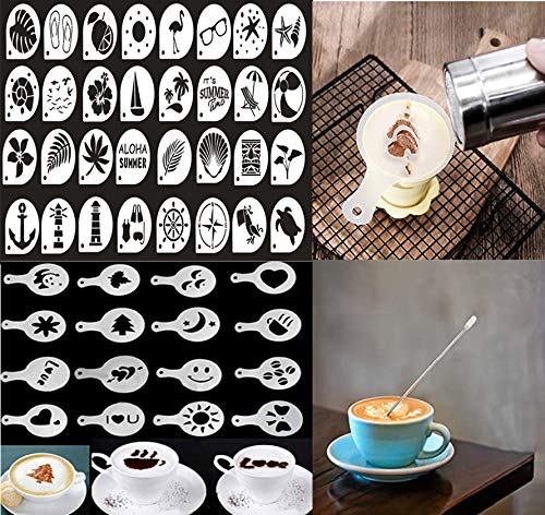 48 Coffee Cake Decorating Stencils + 1 Steel Mesh Powder Shaker