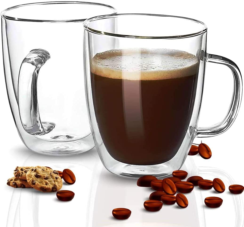 Large Clear Glass Coffee Mugs - Double Wall