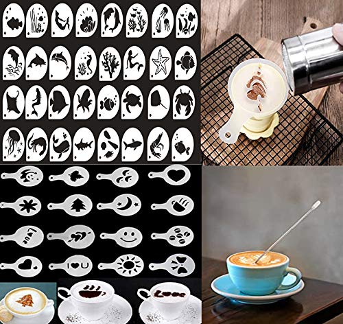 48 Coffee Cake Decorating Stencils + 1 Steel Mesh Powder Shaker