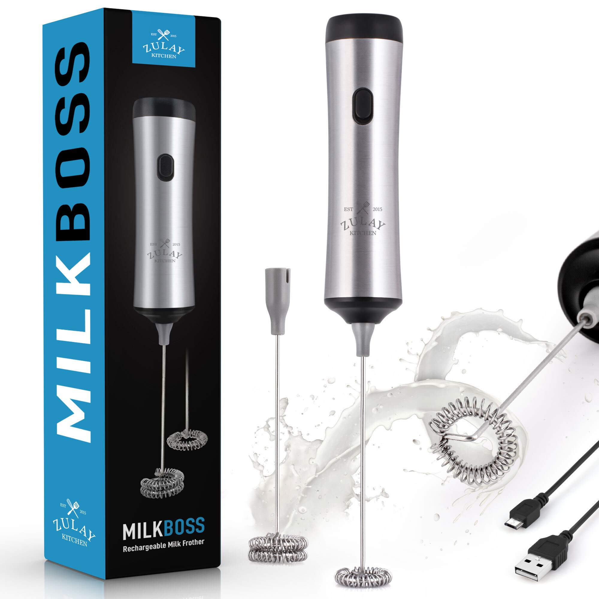Zulay Super High Powered Rechargeable Milk Frother for Coffee