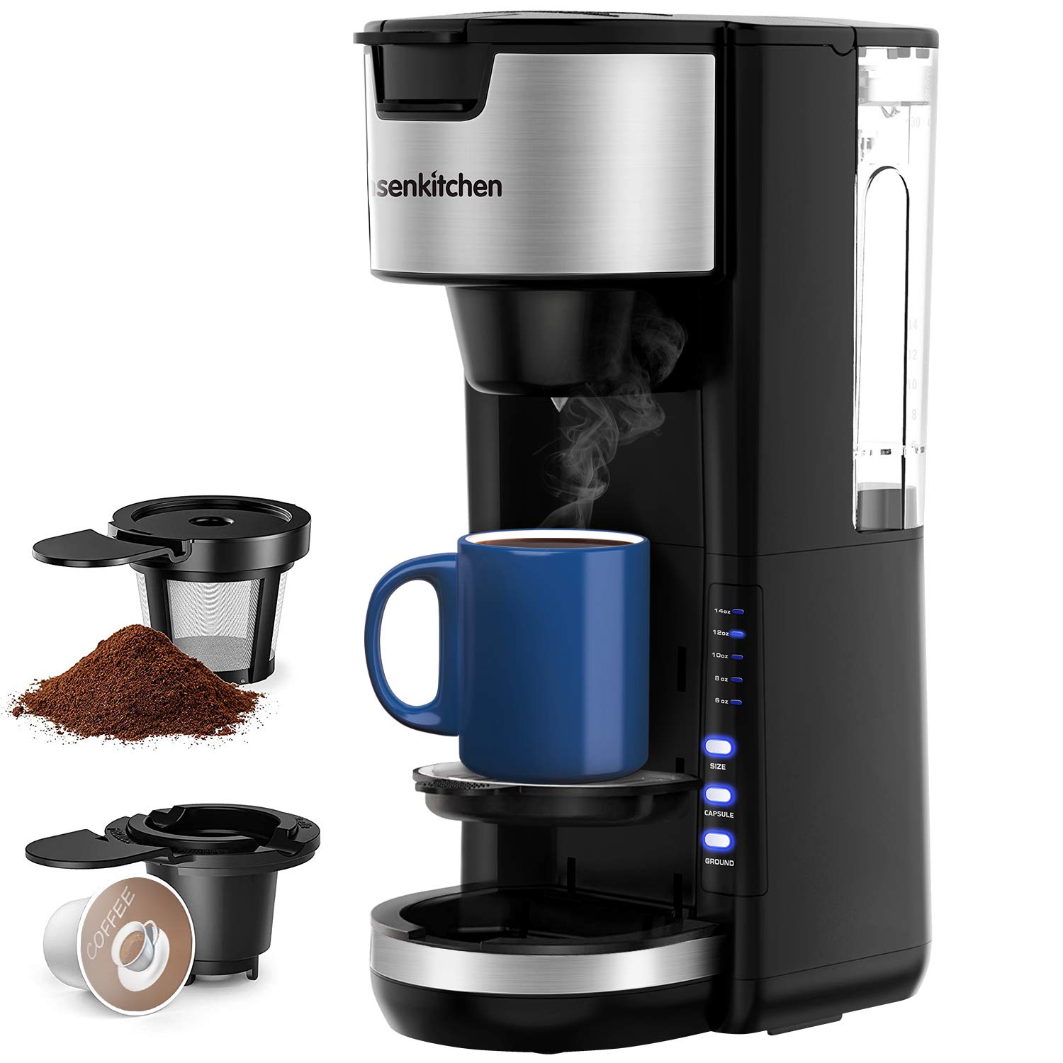 Singles Serve Coffee Makers For K Cup Pod & Coffee Ground