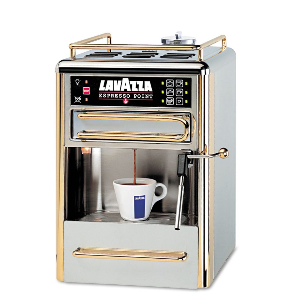 Lavazza One-Cup Espresso Beverage System – Sleek stainless steel machine with frothing wand and one-touch brewing for espresso, lattes, and more. 