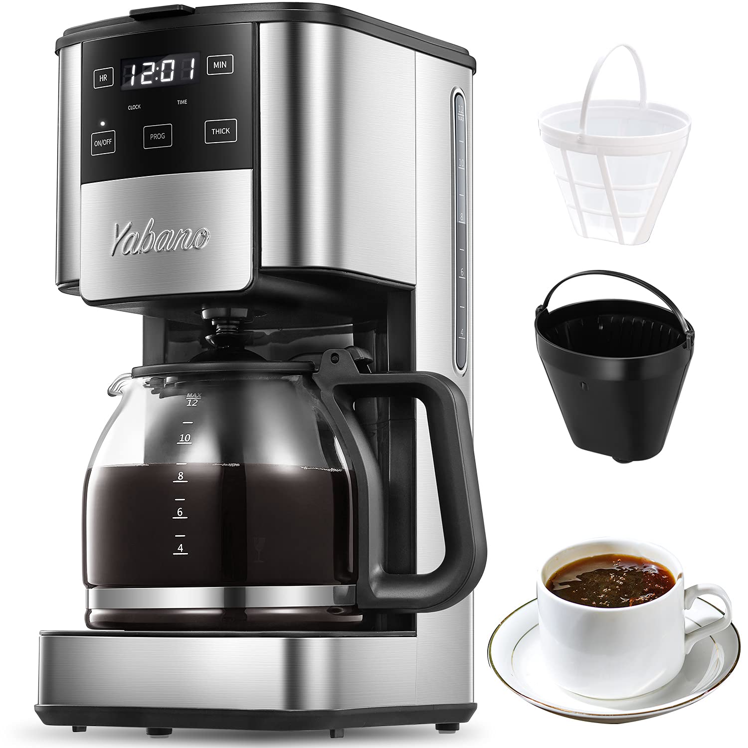 12 Cups Programmable Coffee Maker with Timer and Glass Carafe