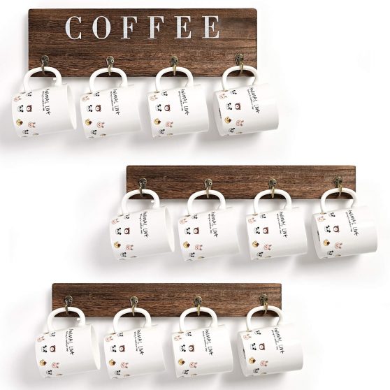 Dare Tobe Wall Coffee Mug Holder, Rustic Wood Mug