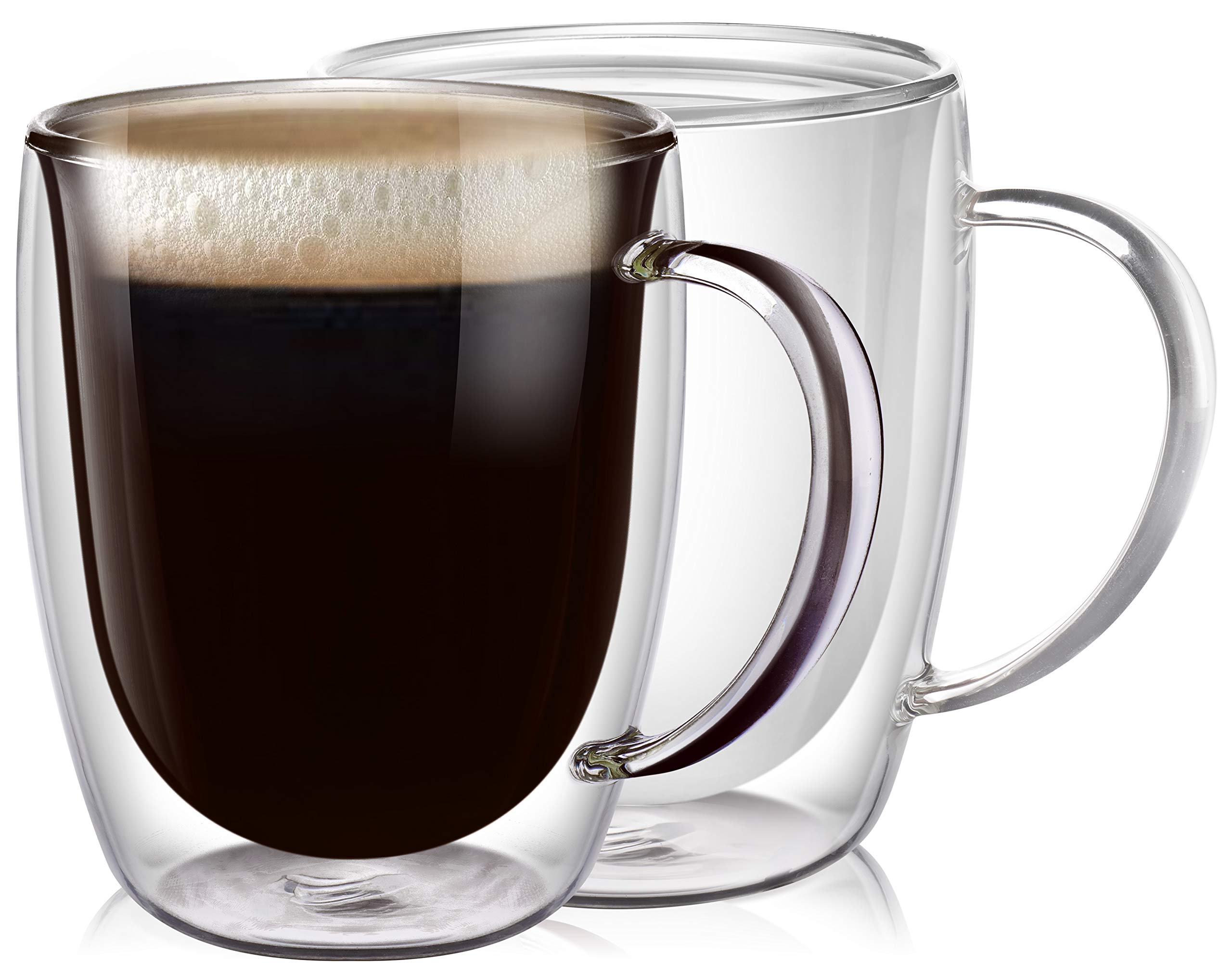 PunPun Clear Coffee Mugs Set of 2, Glass for Coffee