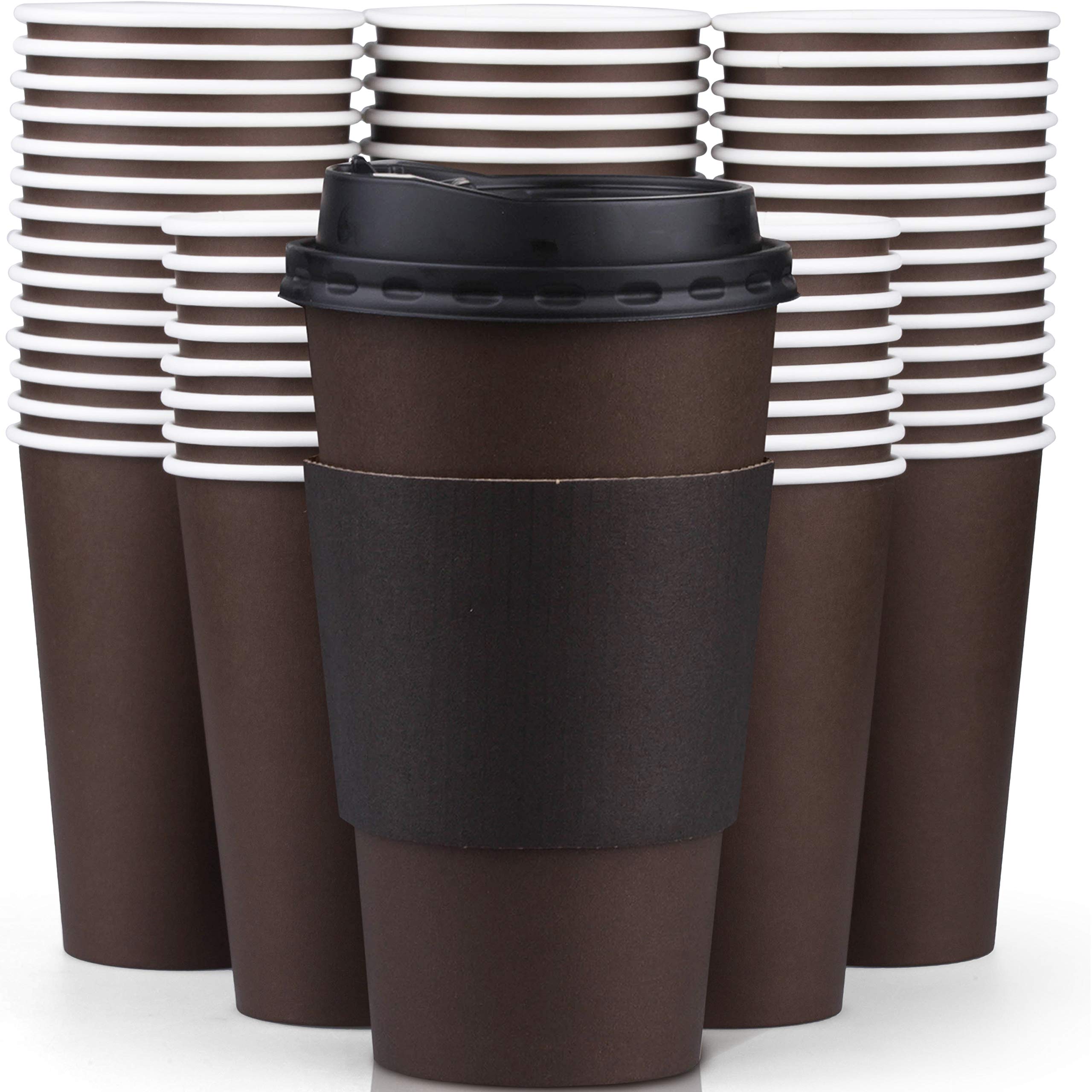 100 Pack Disposable Coffee Cups with Lids 16 oz