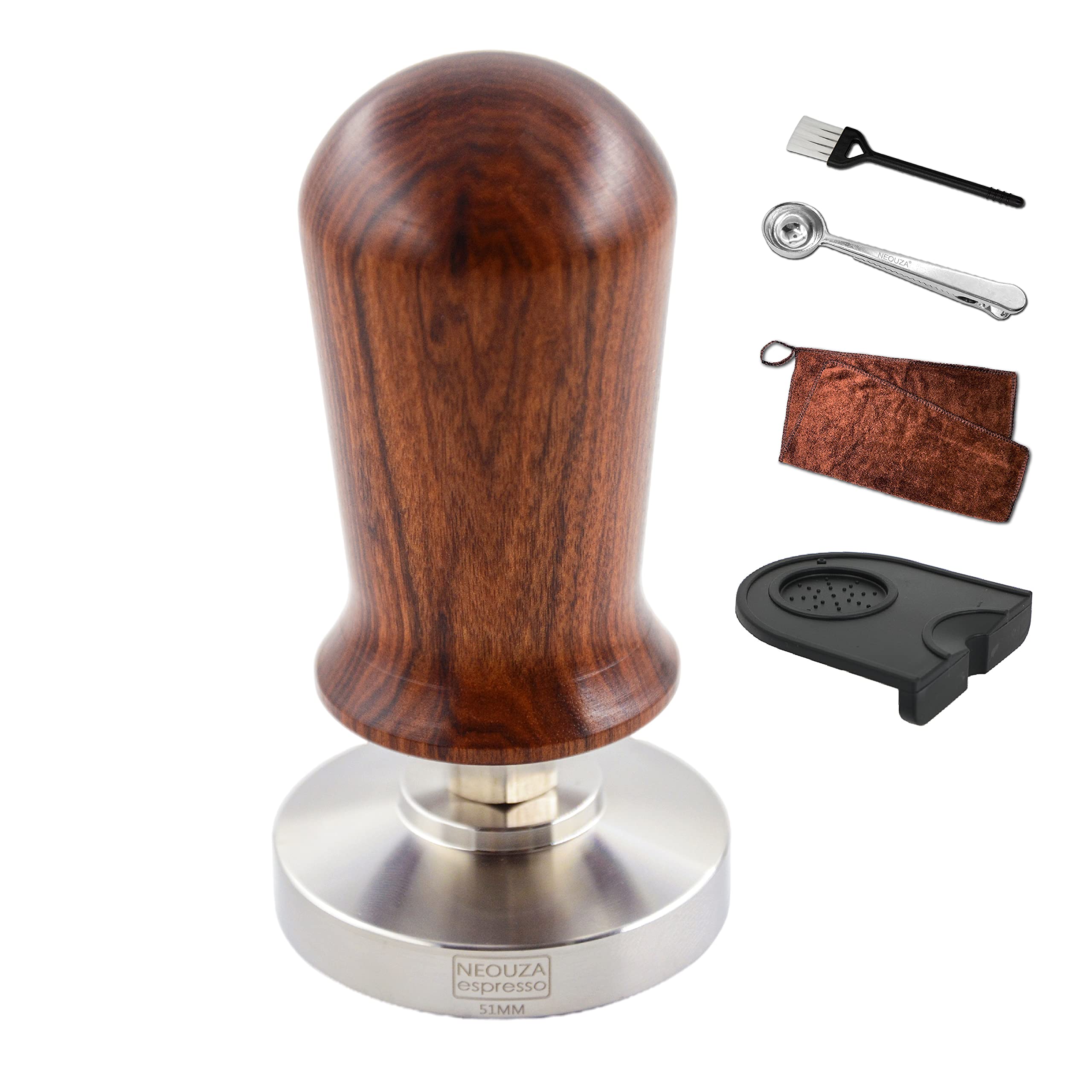 51mm Calibrated Espresso Tamper with Wooden Handle and Spring Loaded Flat