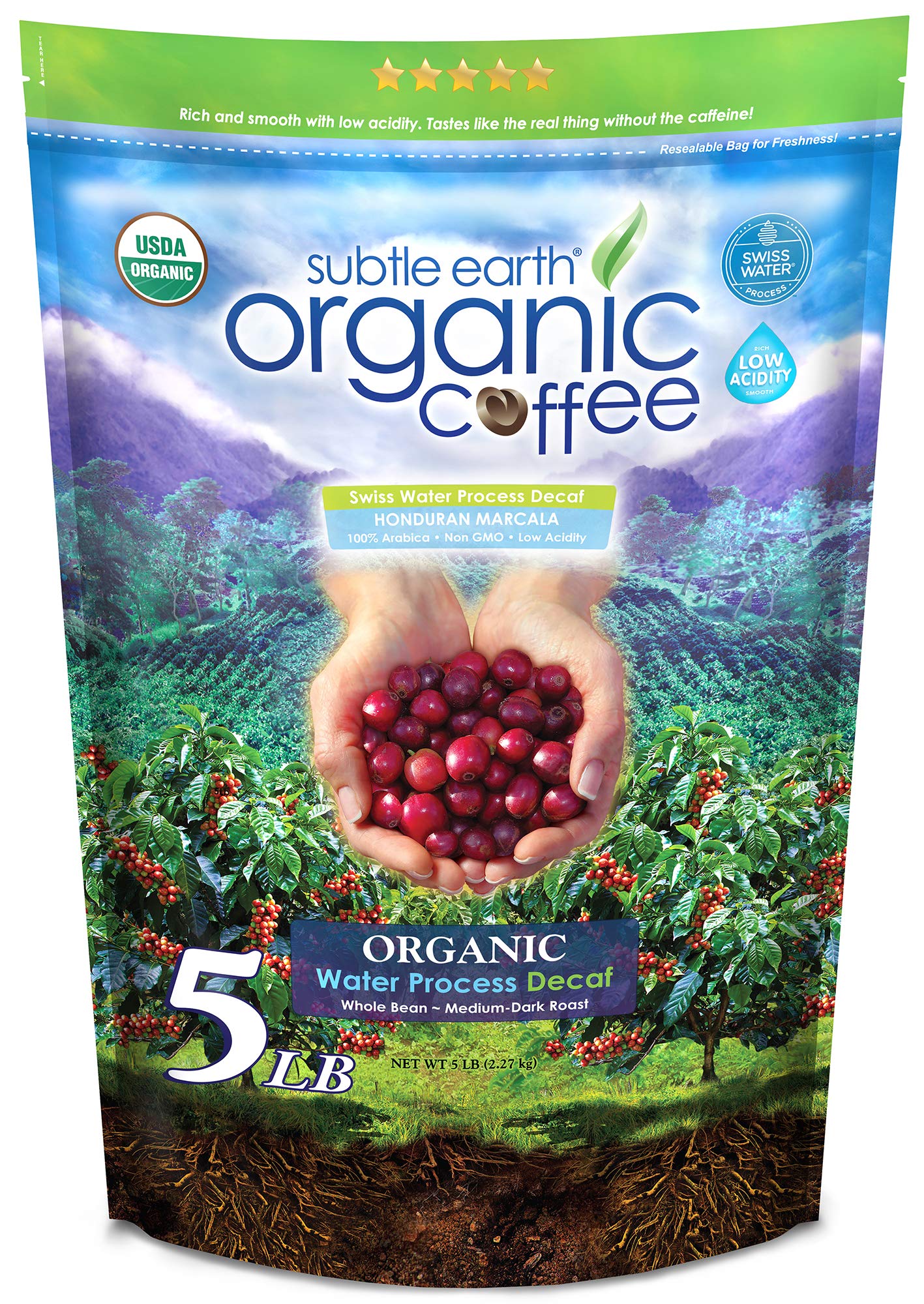 Earth Organic Decaf Whole Bean Coffee Medium Dark Roast