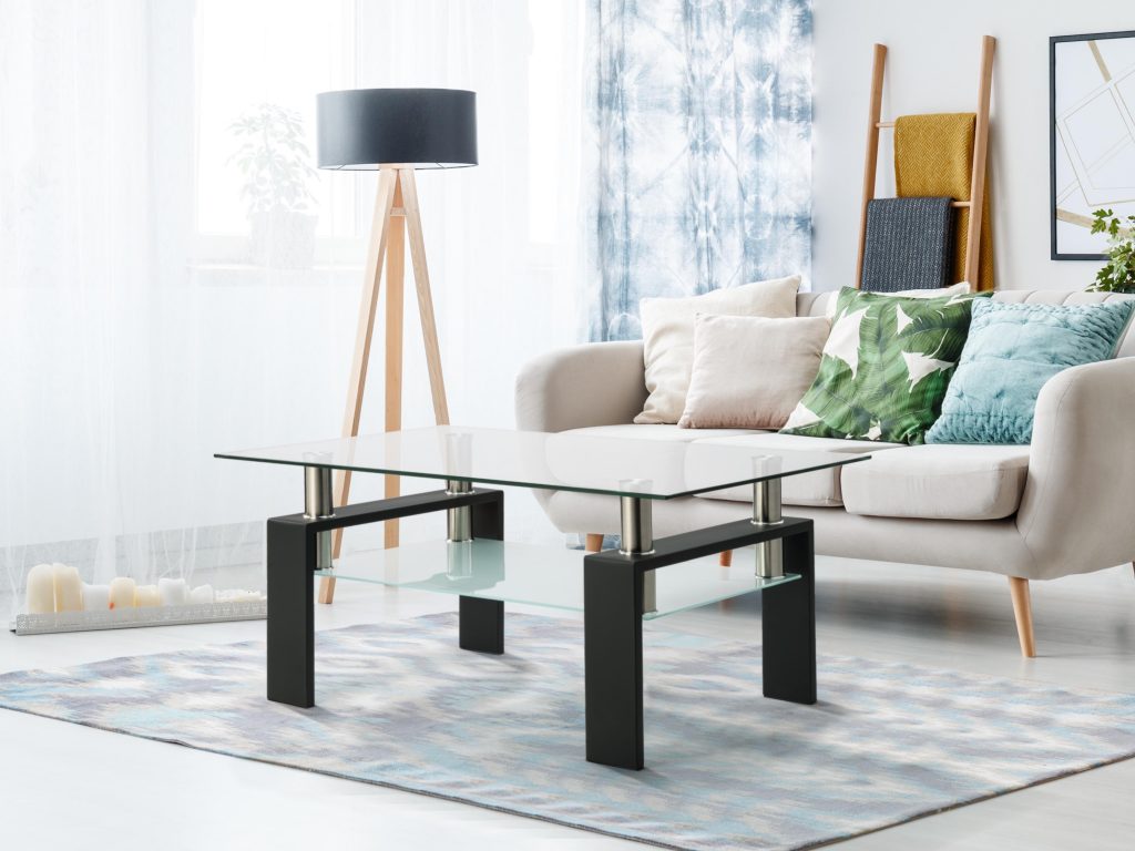 Glass Coffee Table Living Room Double Layer Square Rectangle