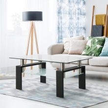 Glass Coffee Table Living Room Double Layer Square Rectangle