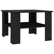 Black Coffee Table with Extra Storage Shelf – 23.6-Inch Chipboard Design for Stylish and Functional Living Room Use