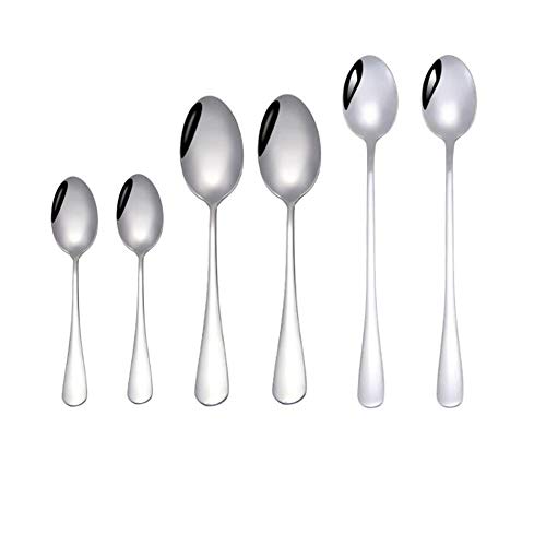 Set of 6 Stainless Steel Spoons - Multi-Size Soup, Coffee, and Dessert Spoons