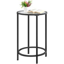 Small Coffee Round Side Table Nightstand Modern Style w/Glass Top & Metal Frame