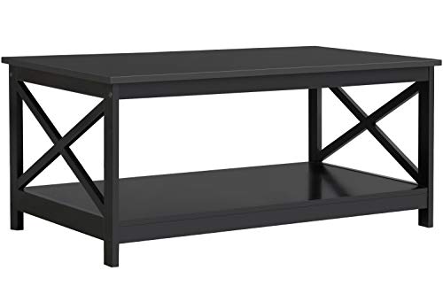 Black Coffee Table with Storage Shelf for Living Room