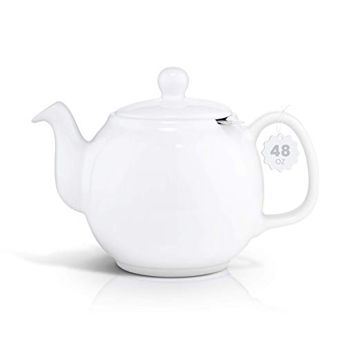 SAKI Large Porcelain Teapot, 48 Ounce Tea Pot with Infuser