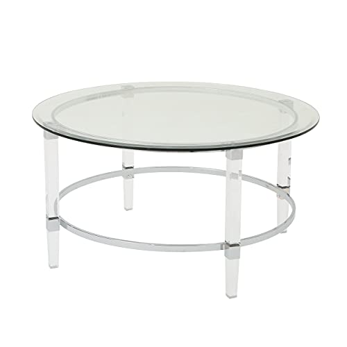 Modern Round Tempered Glass Coffee Table with Acrylic Accents