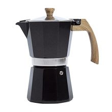 Primula 6-Cup Aluminum Stovetop Espresso Maker brewing fresh coffee on a gas stove.