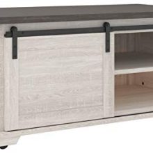 Antique White & Brown Coffee Table with Sliding Barn Doors