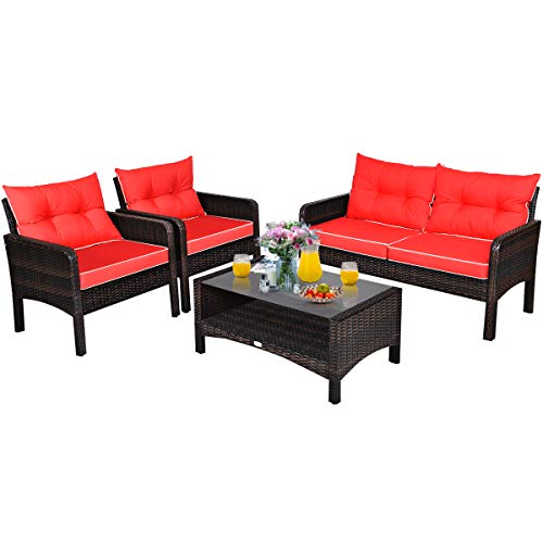 Coffee Table Patio Furniture Set All Weather Proof and Thick Cushions