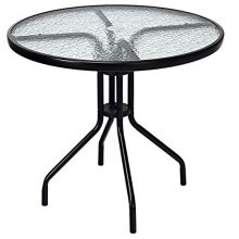 Round Coffee Table with Steel Frame Tempered Glass Top
