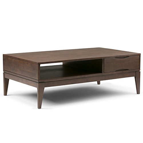 Wide Rectangle Mid Century Modern Coffee Table in Walnut Brown
