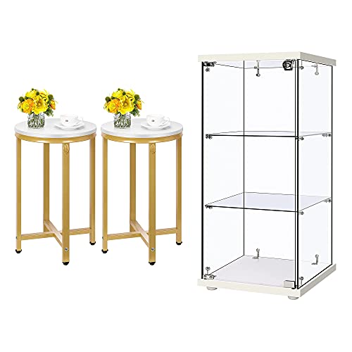 VIVOHOME 16 Inch Set of 2 with Faux Marble Top Gold Frame