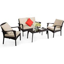 Coffee Table All Weather Resistant Wicker Conversation Set
