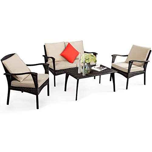 Coffee Table All Weather Resistant Wicker Conversation Set