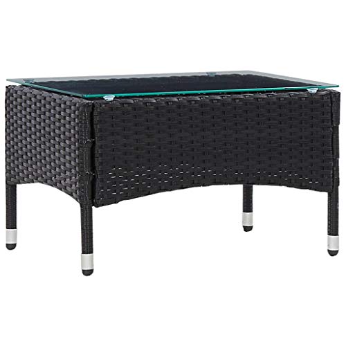 Patio Outdoor Patio Wicker End Table Rattan Square Glass Top