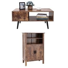 Coffee Table & Retro Wooden Bookcase with Double Door