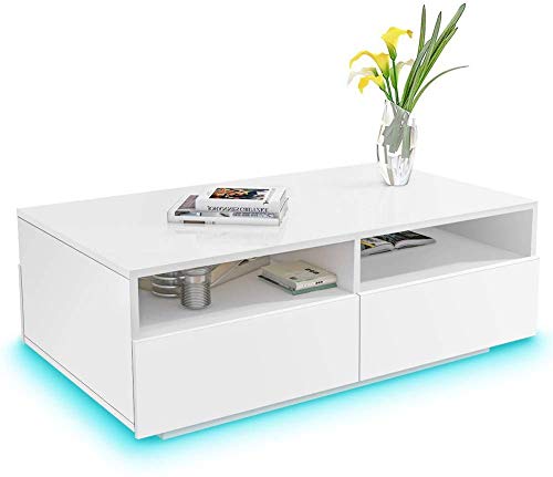 Modern Glossy White Coffee Table W/LED Lighting