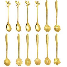 12 Pieces Gold Flower Leaf Coffee Spoon