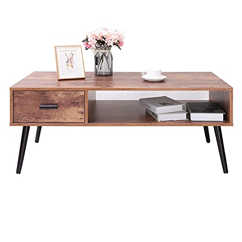 IWELL Mid-Century Boho Coffee Table with 1 Drawer