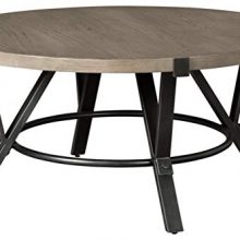 Light Brown & Black Industrial Round Coffee Table