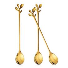 Gold Leaf Long Handle Tea Coffee Spoons Set