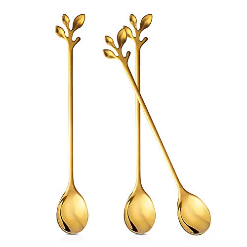Gold Leaf Long Handle Tea Coffee Spoons Set