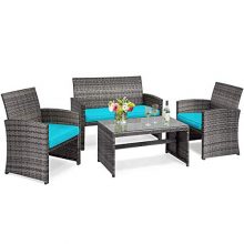 Rattan Sofas with Glass Coffee Table Set