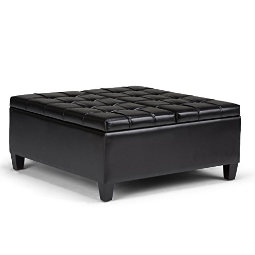 Wide Square Coffee Table Upholstered Midnight Black