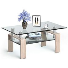 Tangkula Rectangular Glass Coffee Table