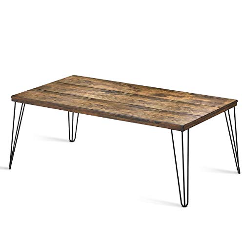 Walnut Rustic Coffee Table with Wooden Top and Metal Legs